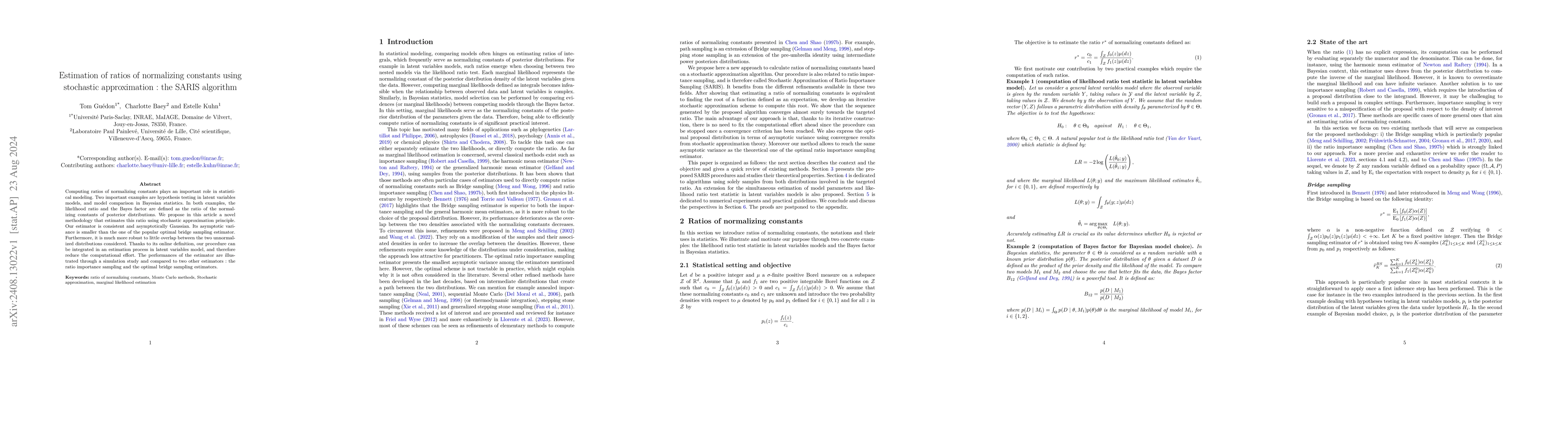Thumbnail for Estimation of ratios of normalizing constants using stochastic
  approximation : the SARIS algorithm