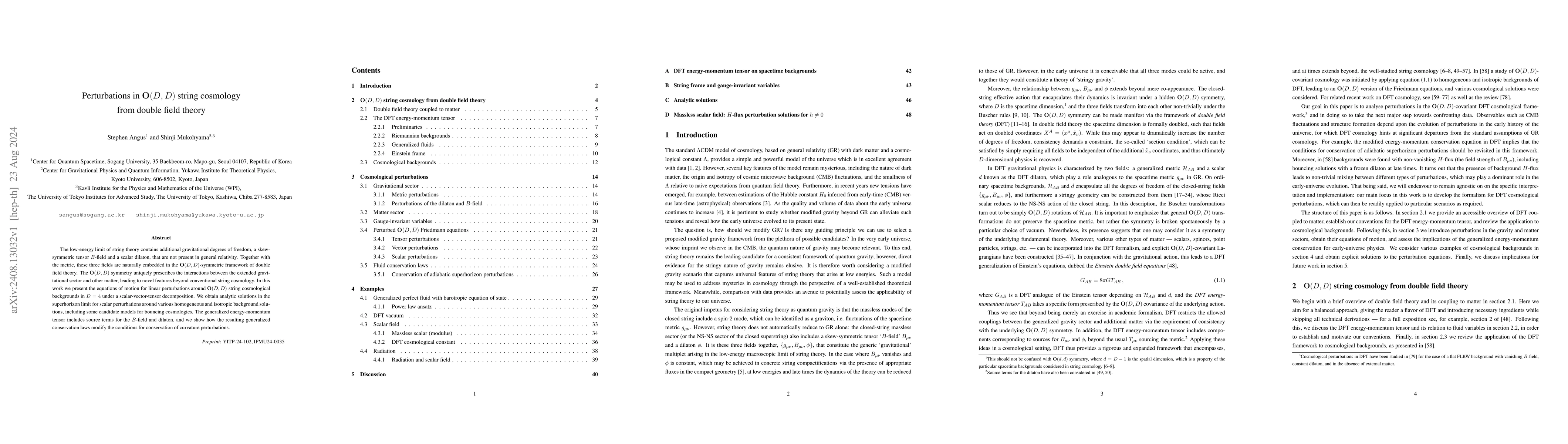 Thumbnail for Perturbations in $\mathbf{O}(D,D)$ string cosmology from double field
  theory