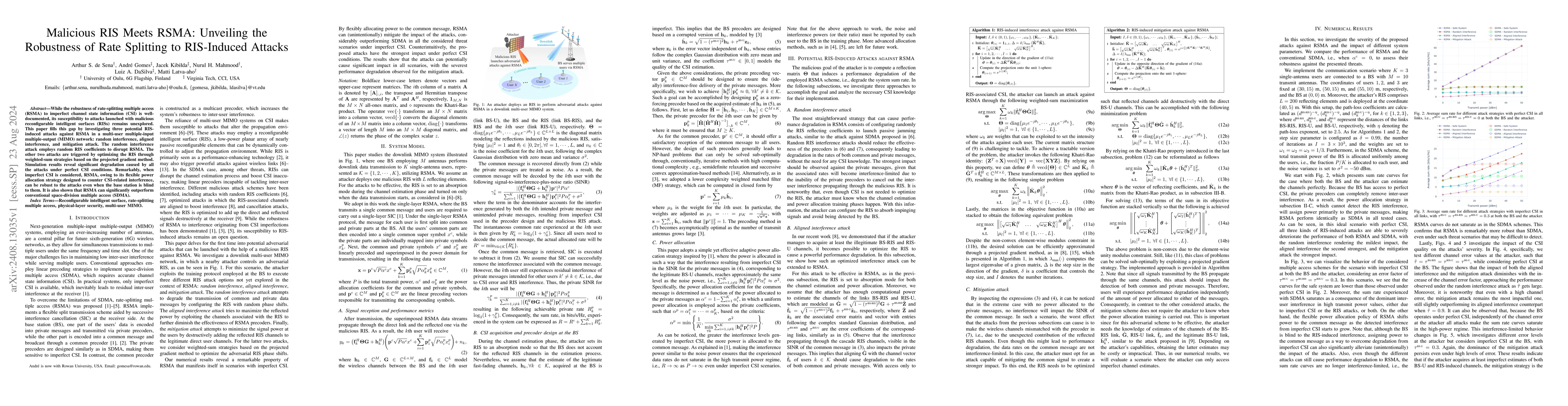 Thumbnail for Malicious RIS Meets RSMA: Unveiling the Robustness of Rate Splitting to
  RIS-Induced Attacks