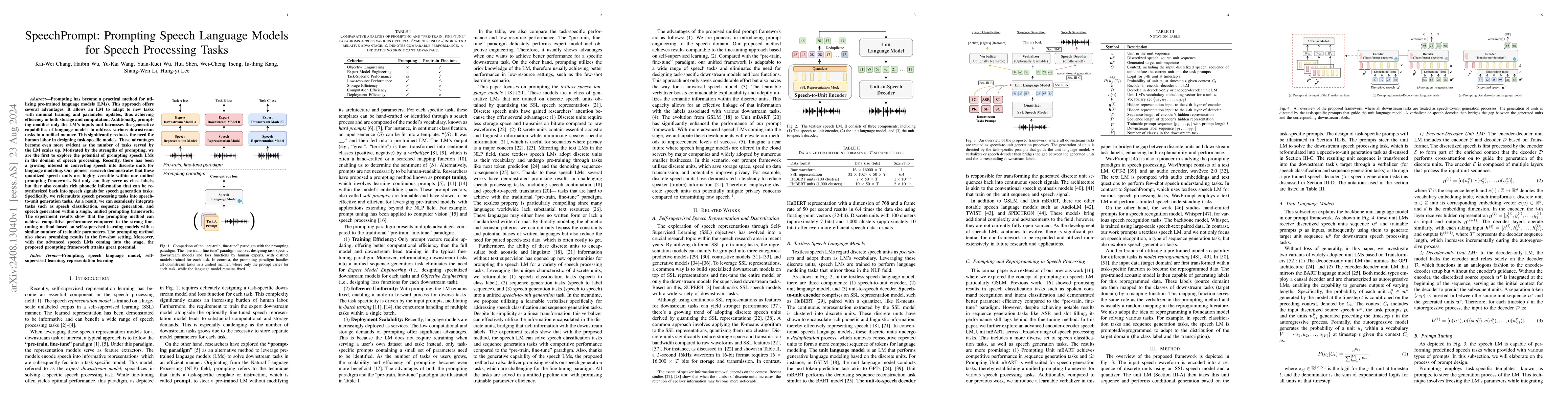 Thumbnail for SpeechPrompt: Prompting Speech Language Models for Speech Processing
  Tasks