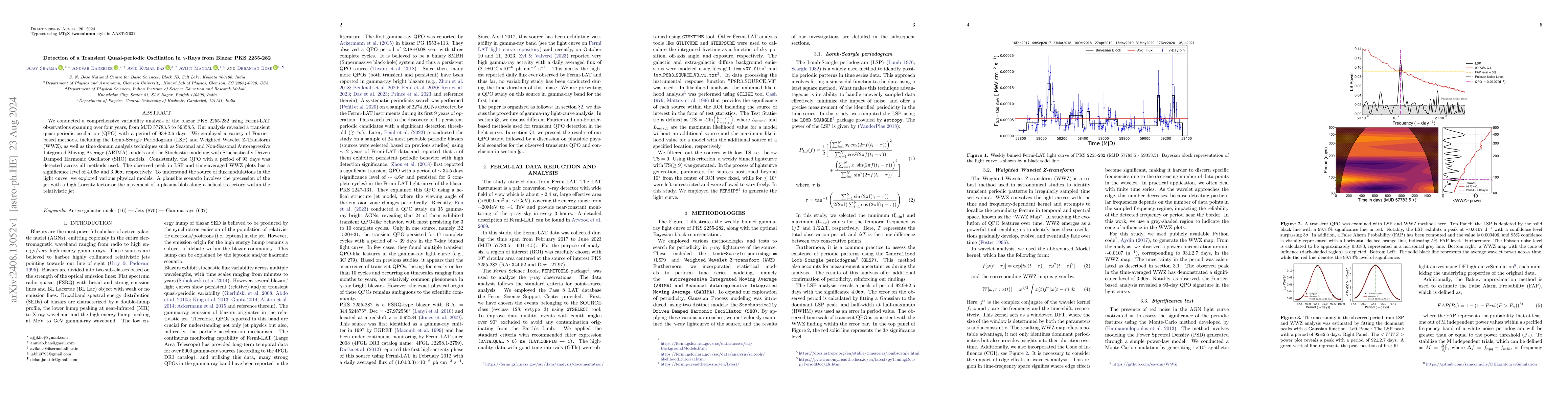 Thumbnail for Detection of a Transient Quasi-periodic Oscillation in $γ$-Rays
  from Blazar PKS 2255-282