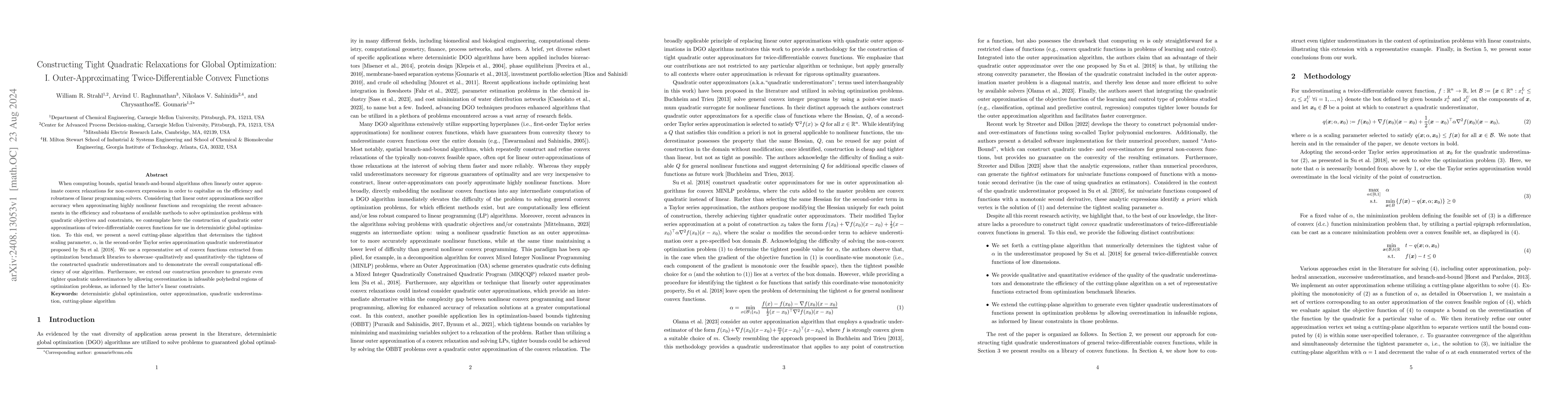 Thumbnail for Constructing Tight Quadratic Relaxations for Global Optimization: I.
  Outer-Approximating Twice-Differentiable Convex Functions