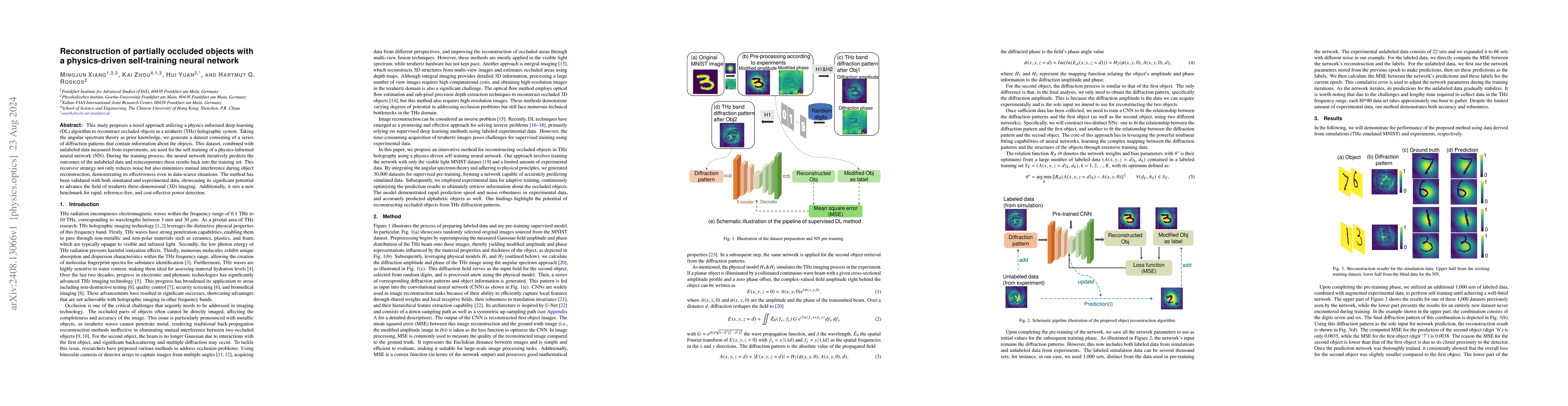 Thumbnail for Reconstruction of partially occluded objects with a physics-driven
  self-training neural network