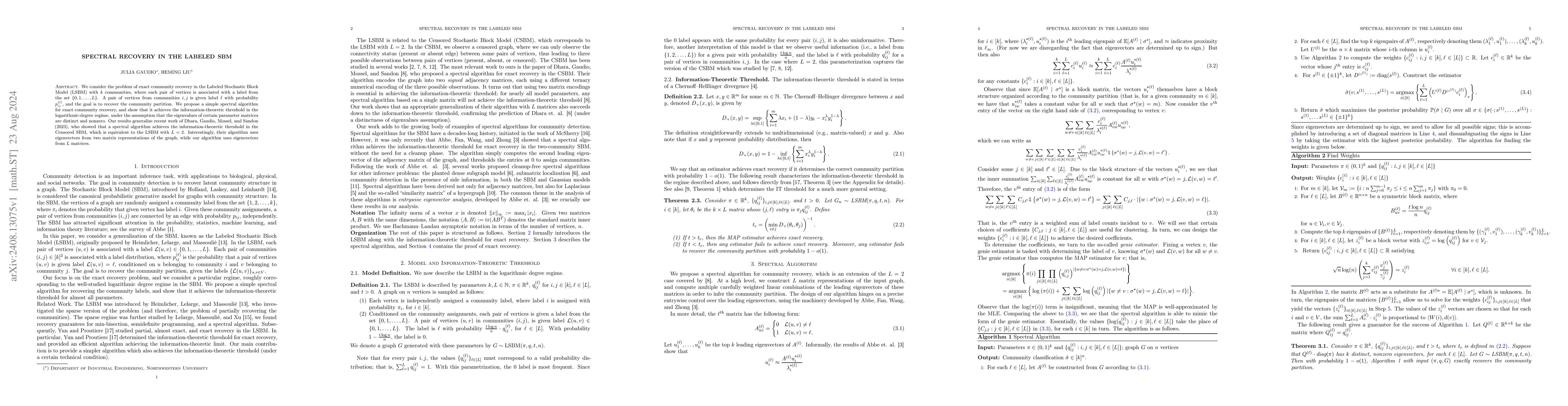 Thumbnail for Spectral Recovery in the Labeled SBM