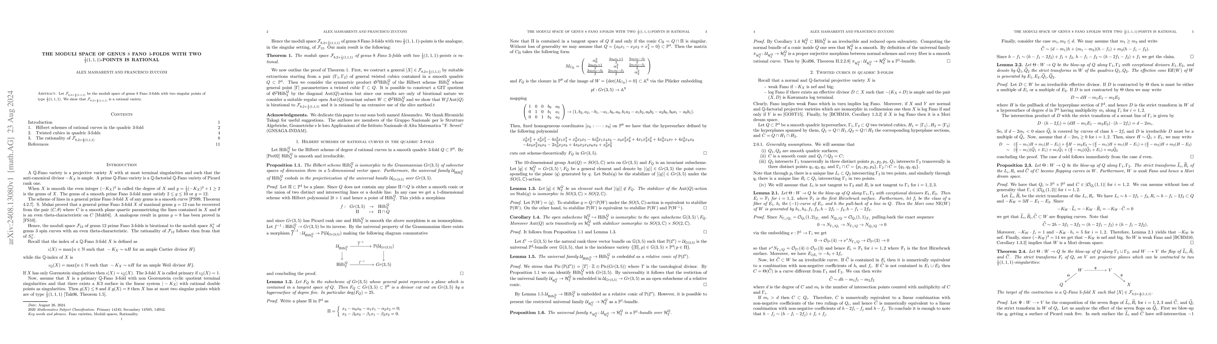 Thumbnail for The moduli space of genus $8$ Fano $3$-folds with two
  $\frac{1}{2}(1,1,1)$-points is rational
