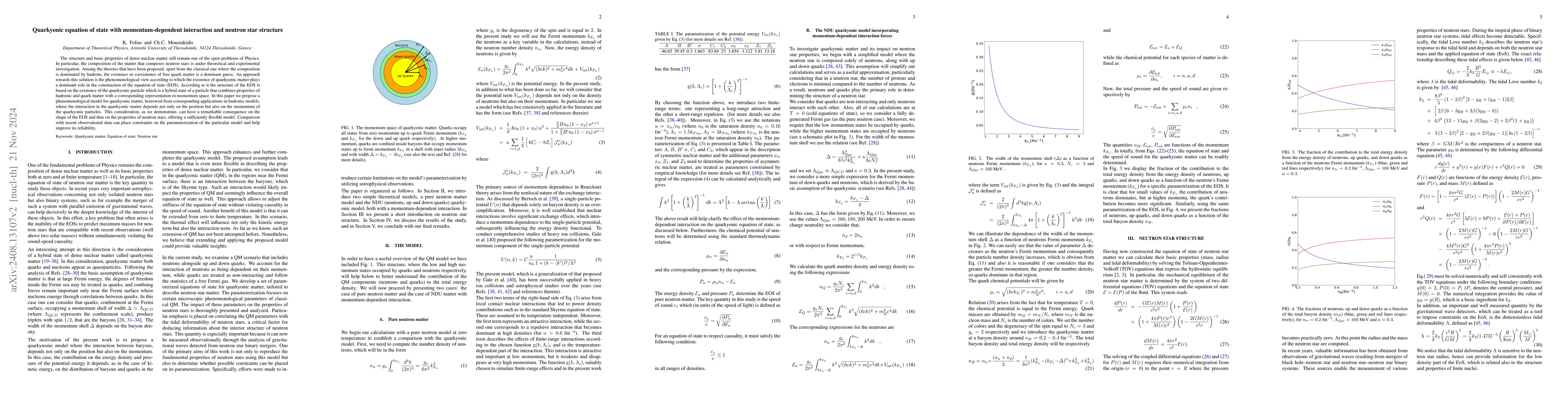 Thumbnail for Quarkyonic equation of state with a momentum dependent interaction and
  neutron star structure