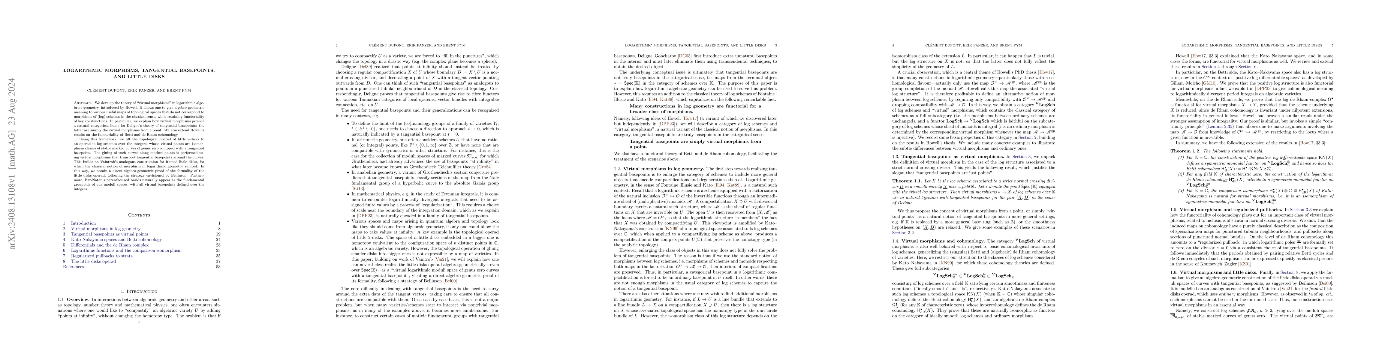 Thumbnail for Logarithmic morphisms, tangential basepoints, and little disks