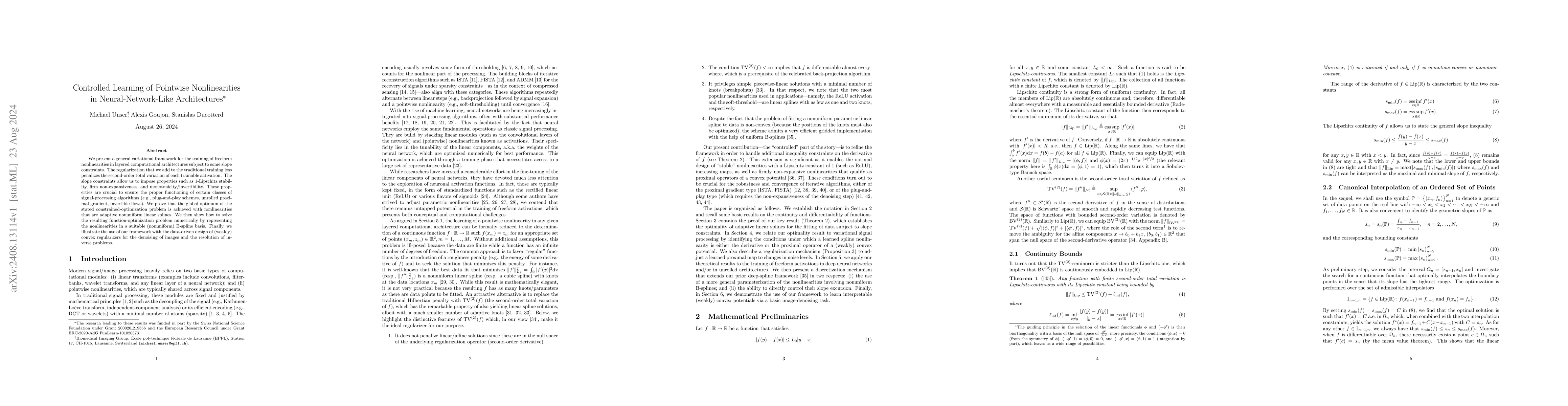 Thumbnail for Controlled Learning of Pointwise Nonlinearities in Neural-Network-Like
  Architectures