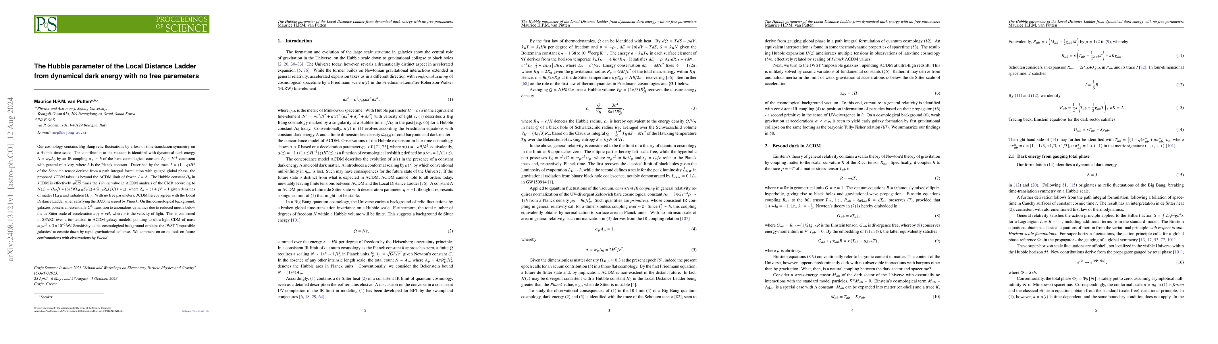 Thumbnail for The Hubble parameter of the Local Distance Ladder from dynamical dark
  energy with no free parameters