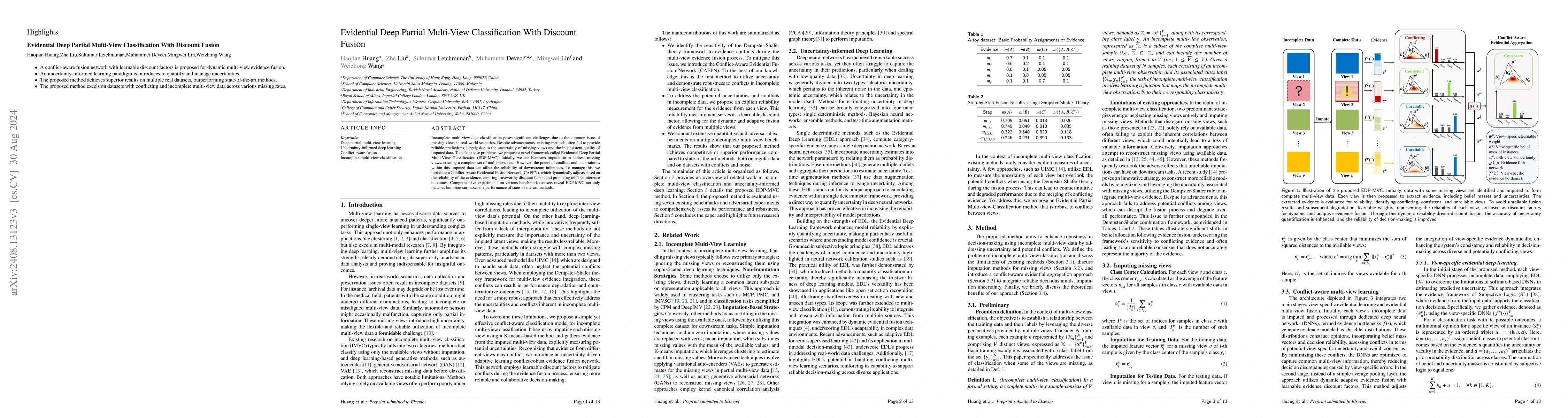 Thumbnail for Evidential Deep Partial Multi-View Classification With Discount Fusion