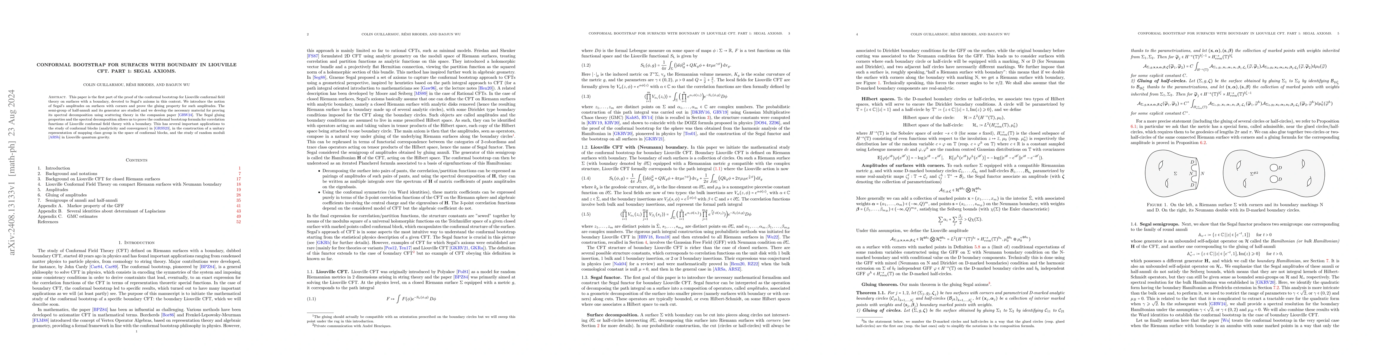 Thumbnail for Conformal Bootstrap for surfaces with boundary in Liouville CFT. Part 1:
  Segal axioms