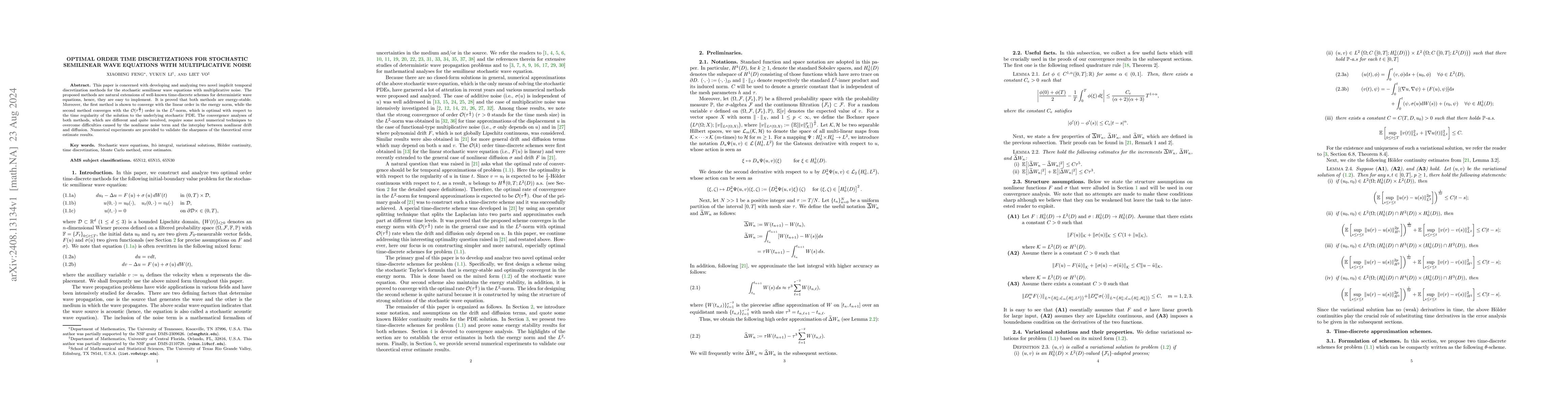 Thumbnail for Optimal order time discretizations for stochastic semilinear wave
  equations with multiplicative noise