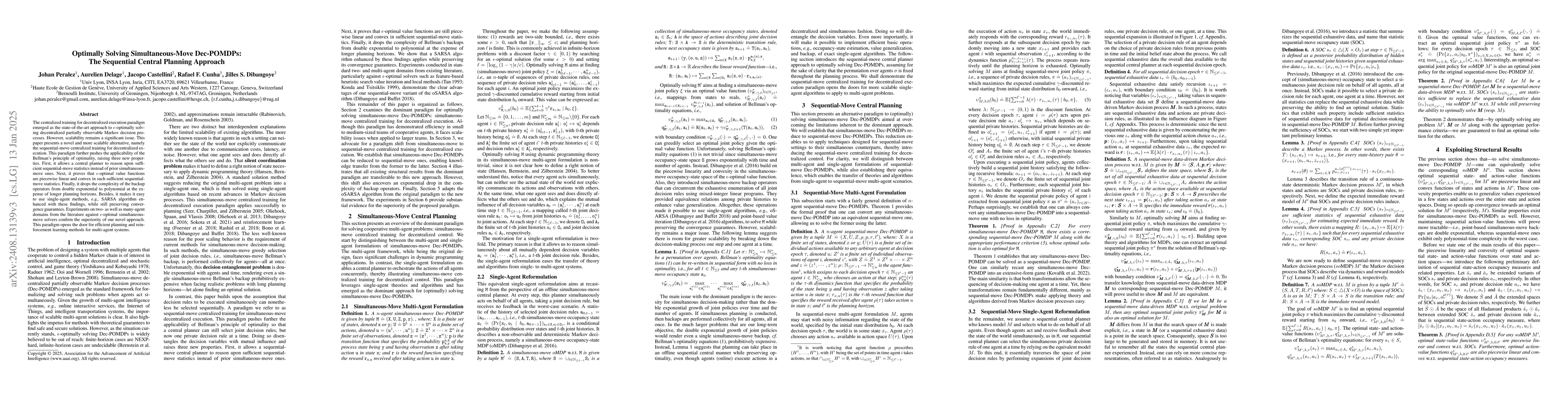 Thumbnail for Optimally Solving Simultaneous-Move Dec-POMDPs: The Sequential Central
  Planning Approach