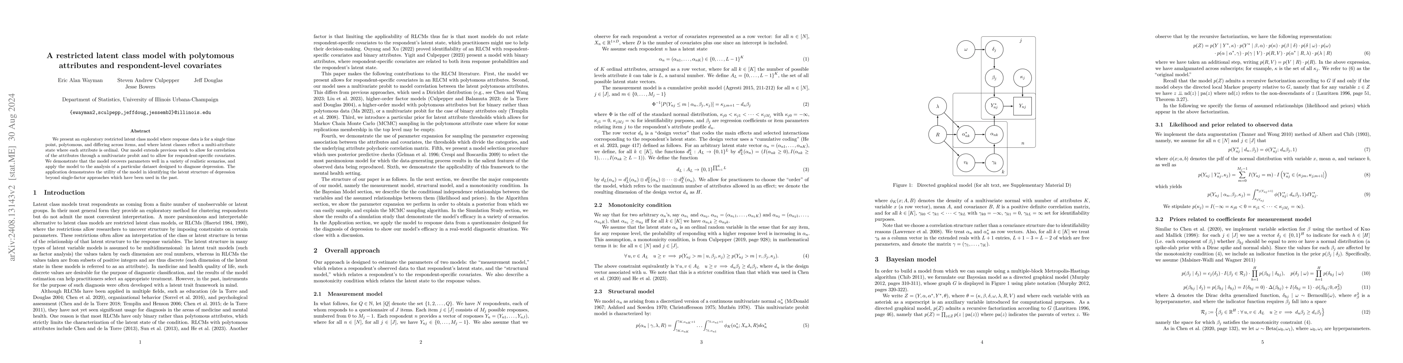 Thumbnail for A Restricted Latent Class Model with Polytomous Attributes and
  Respondent-Level Covariates