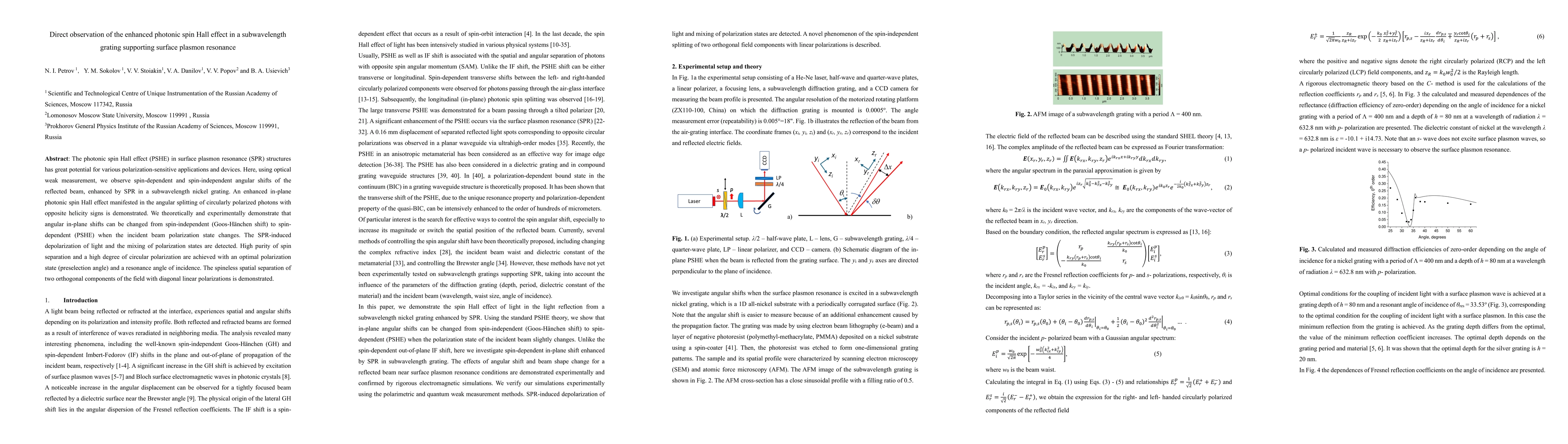 Thumbnail for Direct observation of the enhanced photonic spin Hall effect in a
  subwavelength grating supporting surface plasmon resonance