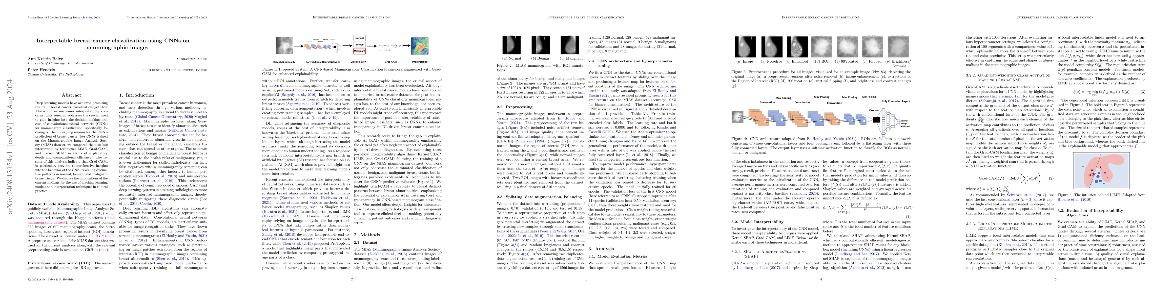 Thumbnail for Interpretable breast cancer classification using CNNs on mammographic
  images