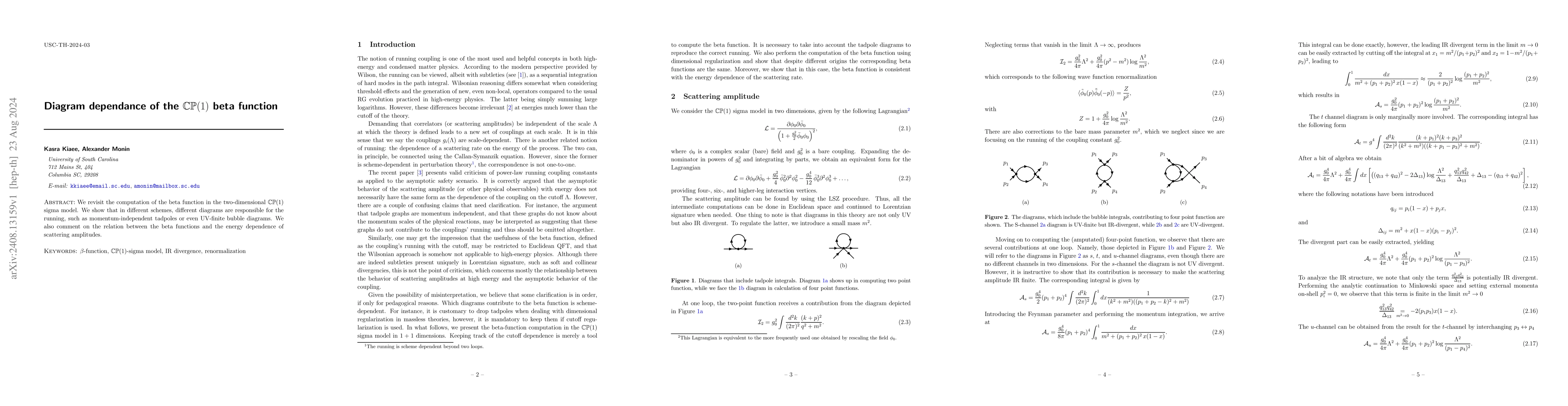 Thumbnail for Diagram dependance of the $\mathbb{CP}(1)$ beta function