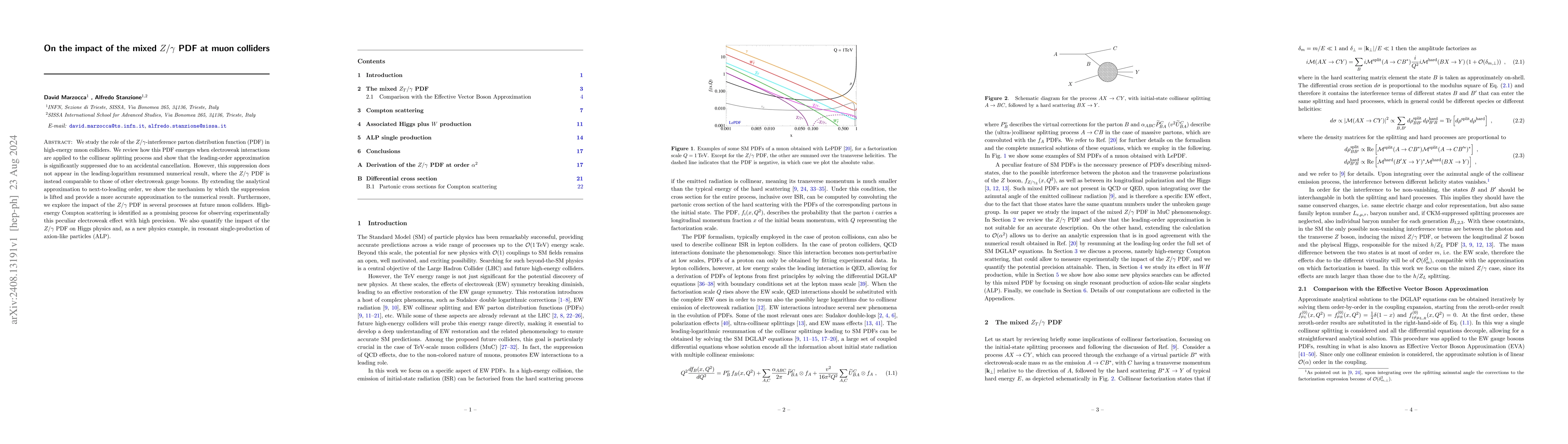 Thumbnail for On the impact of the mixed $Z/ γ$ PDF at muon colliders
