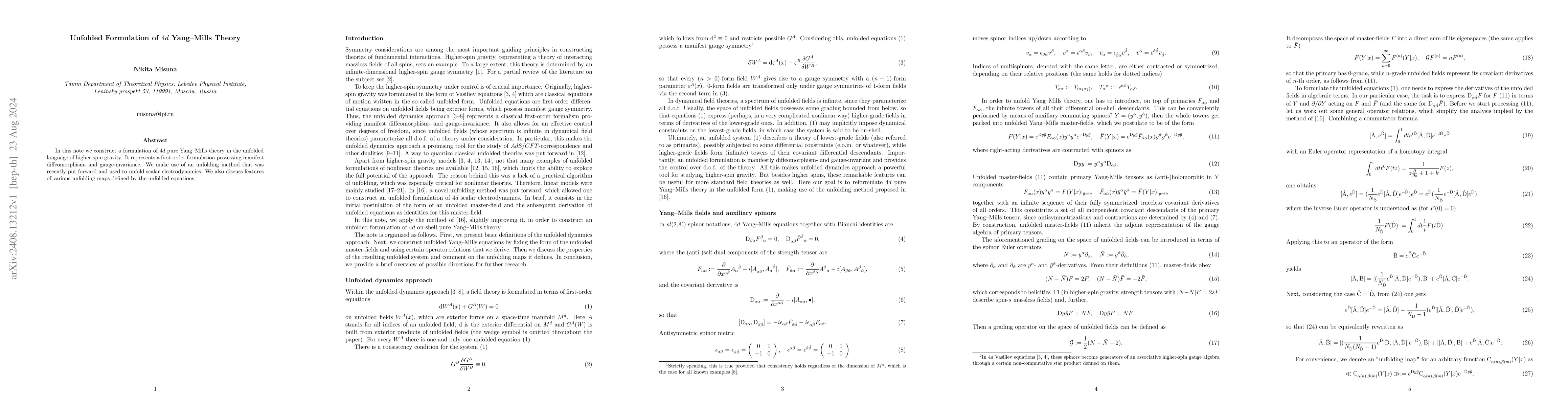 Thumbnail for Unfolded Formulation of 4d Yang-Mills Theory