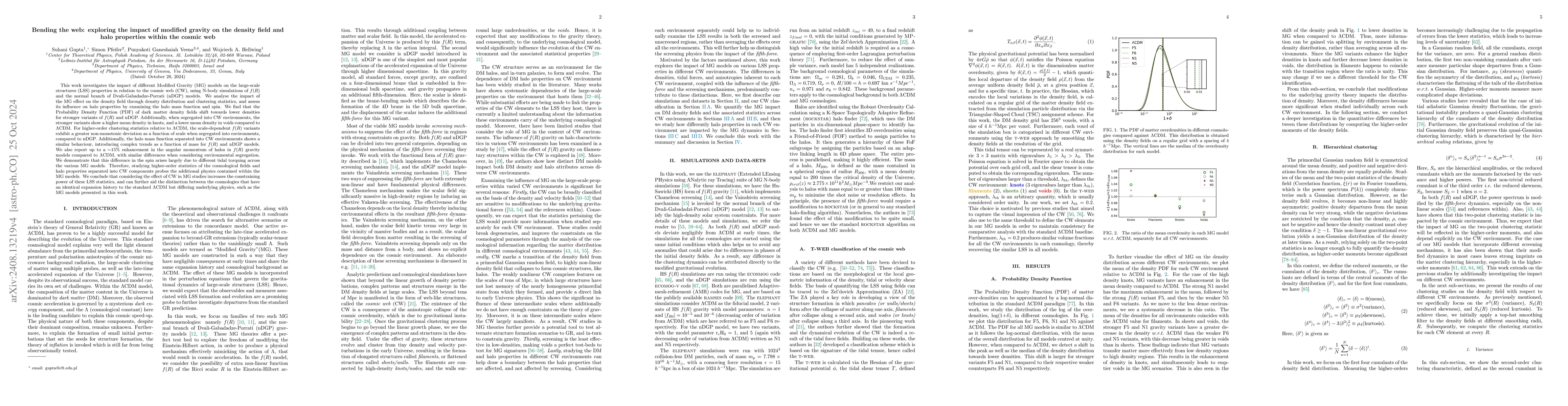 Thumbnail for Bending the web: exploring the impact of modified gravity on the density
  field and halo properties within the cosmic web
