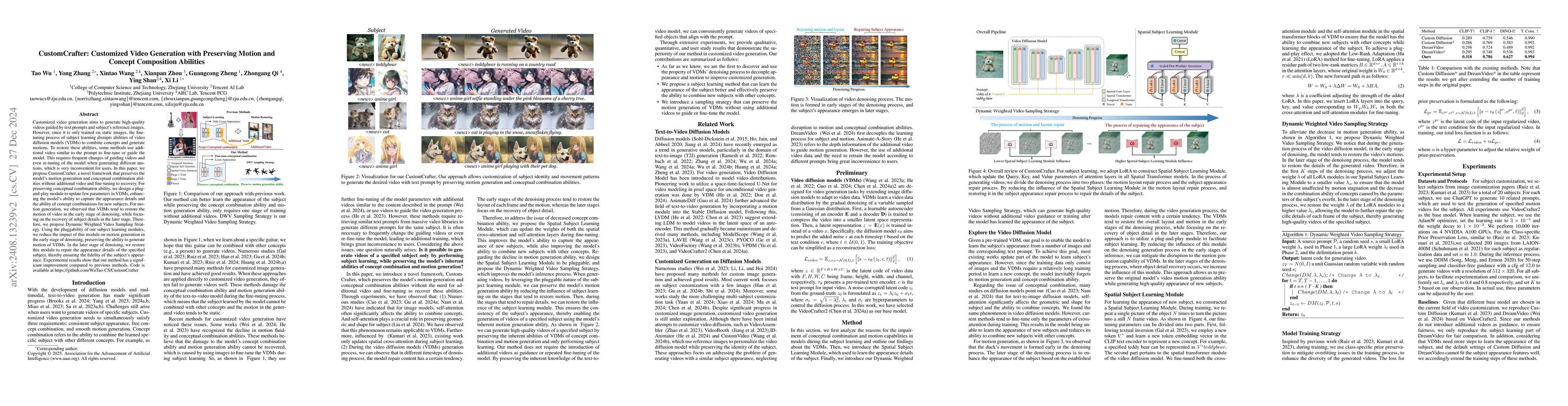 Thumbnail for CustomCrafter: Customized Video Generation with Preserving Motion and
  Concept Composition Abilities