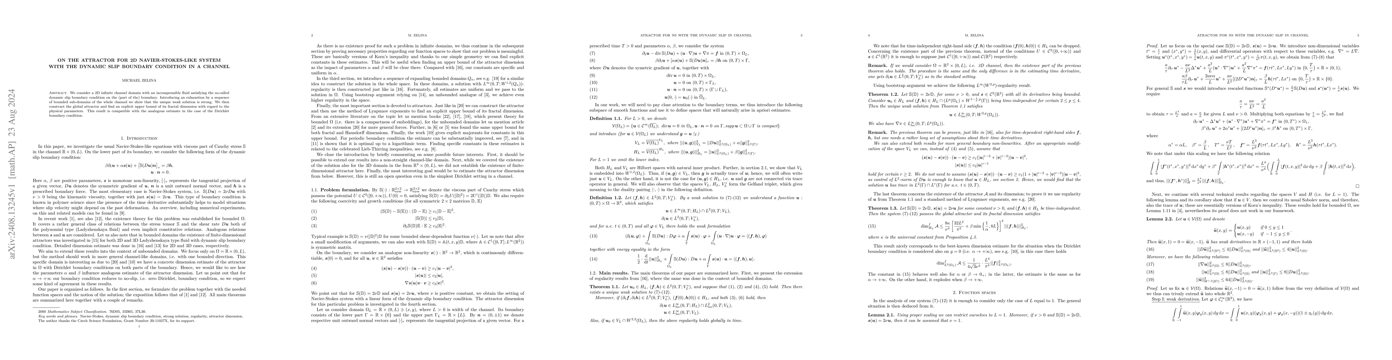 Thumbnail for On the attractor for 2D Navier-Stokes-like system with the dynamic slip
  boundary condition in a channel