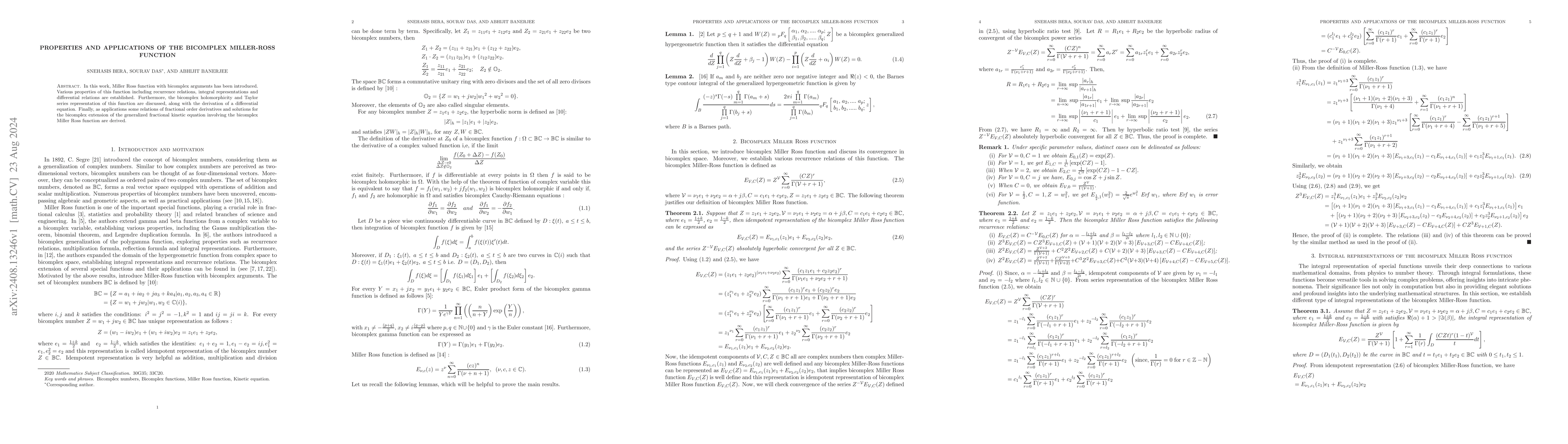 Thumbnail for Properties and applications of the Bicomplex Miller-Ross function