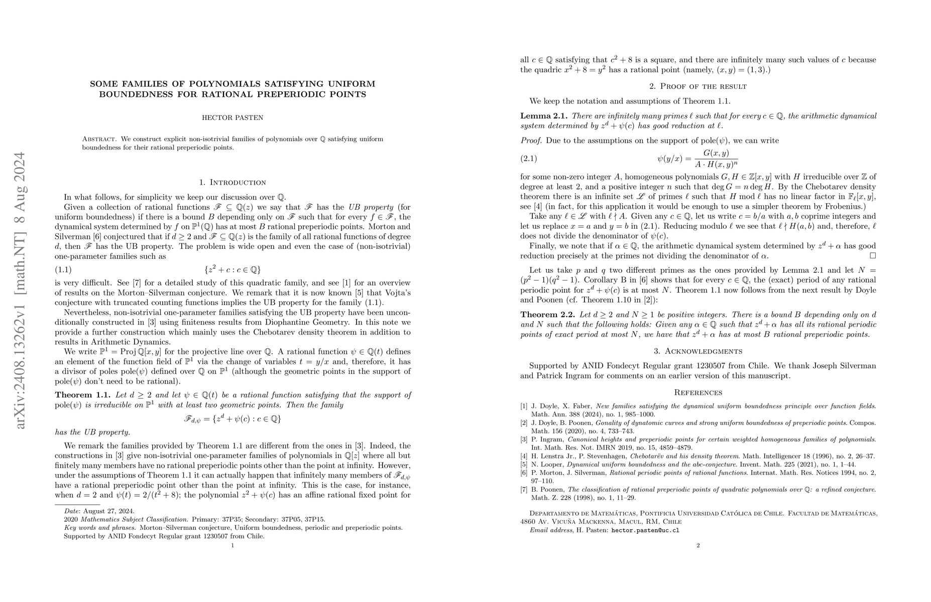 Thumbnail for Some families of polynomials satisfying uniform boundedness for rational
  preperiodic points