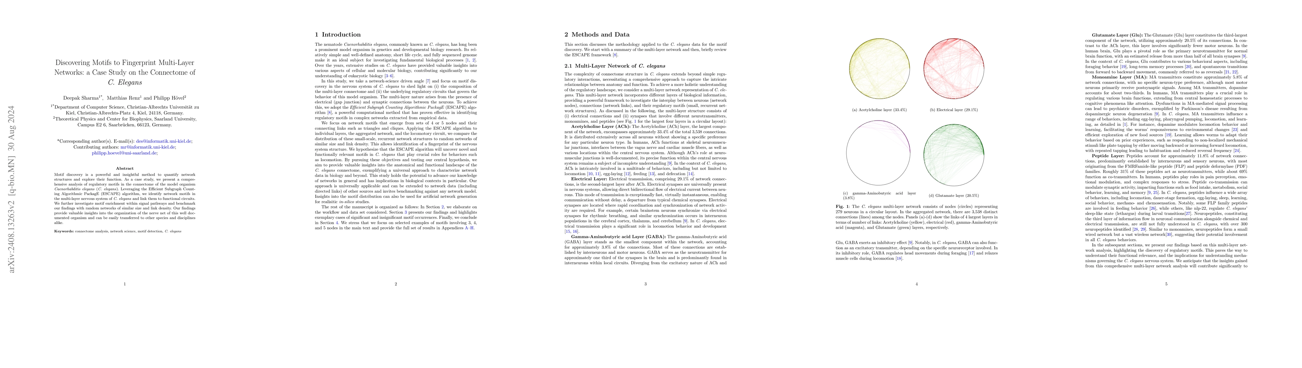 Thumbnail for Discovering Motifs to Fingerprint Multi-Layer Networks: a Case Study on
  the Connectome of C. Elegans