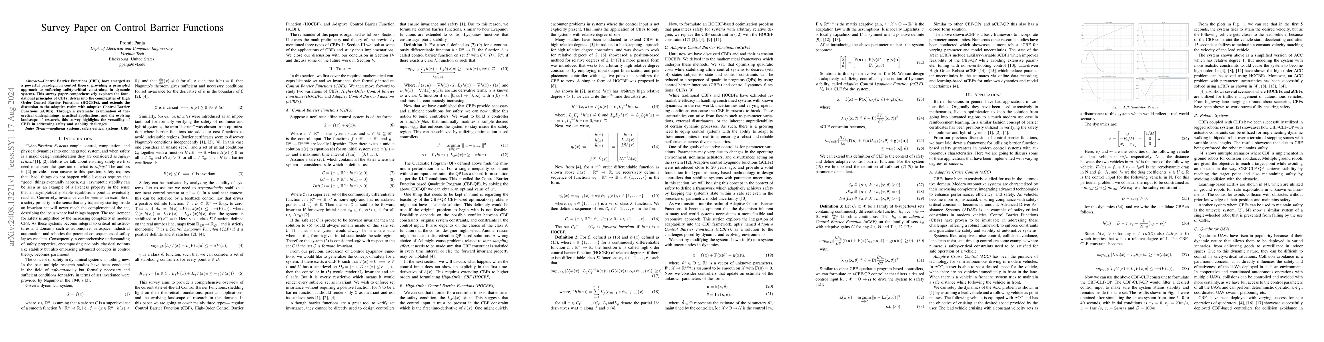 Thumbnail for Survey Paper on Control Barrier Functions