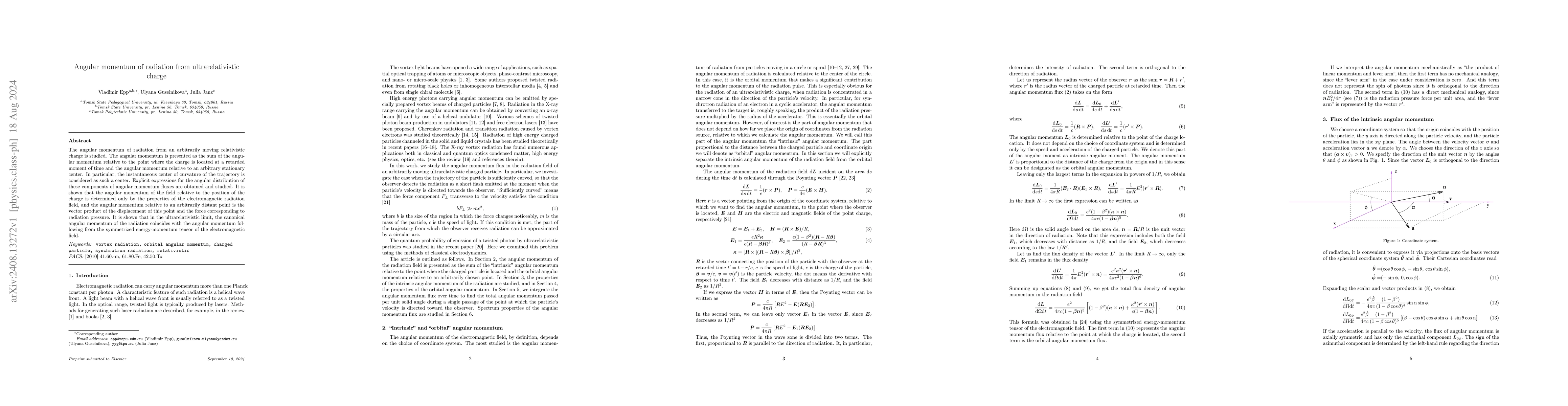 Thumbnail for Angular momentum of radiation from ultrarelativistic charge