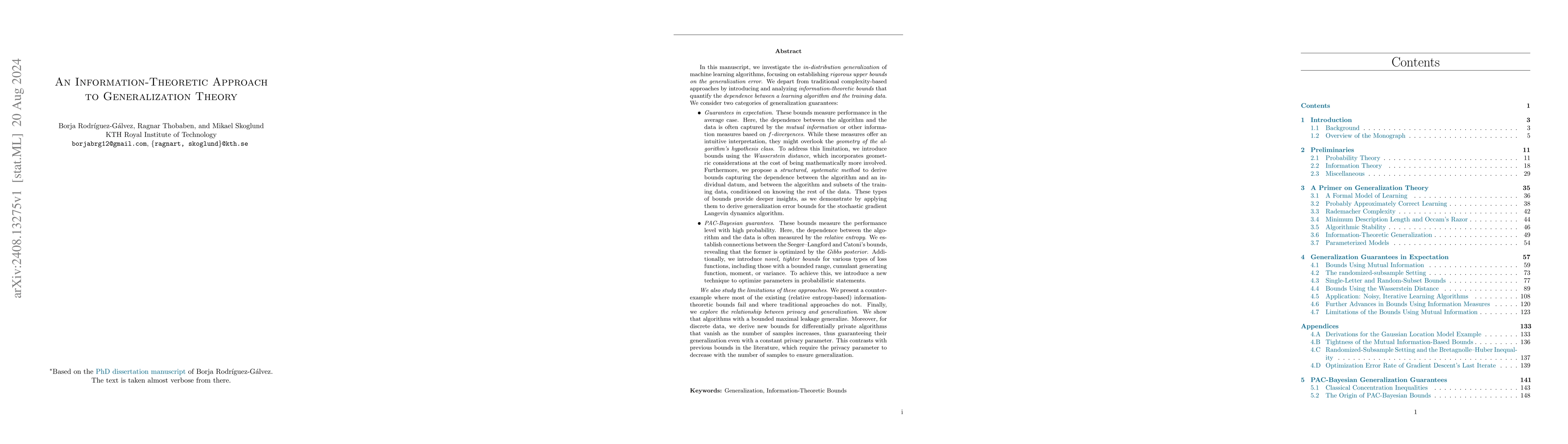Thumbnail for An Information-Theoretic Approach to Generalization Theory