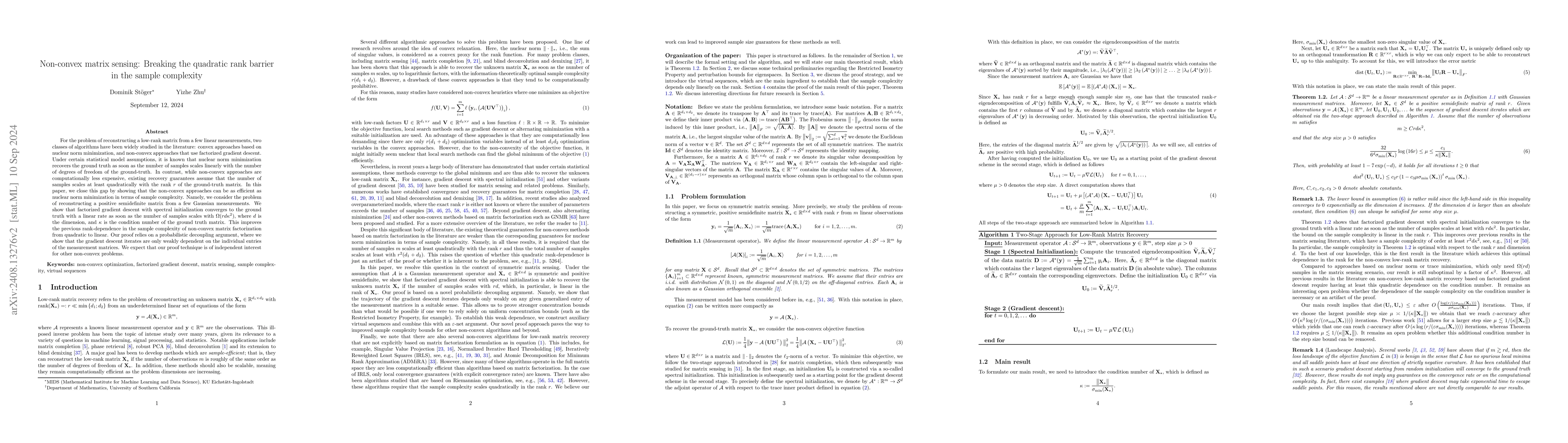 Thumbnail for Non-convex matrix sensing: Breaking the quadratic rank barrier in the
  sample complexity