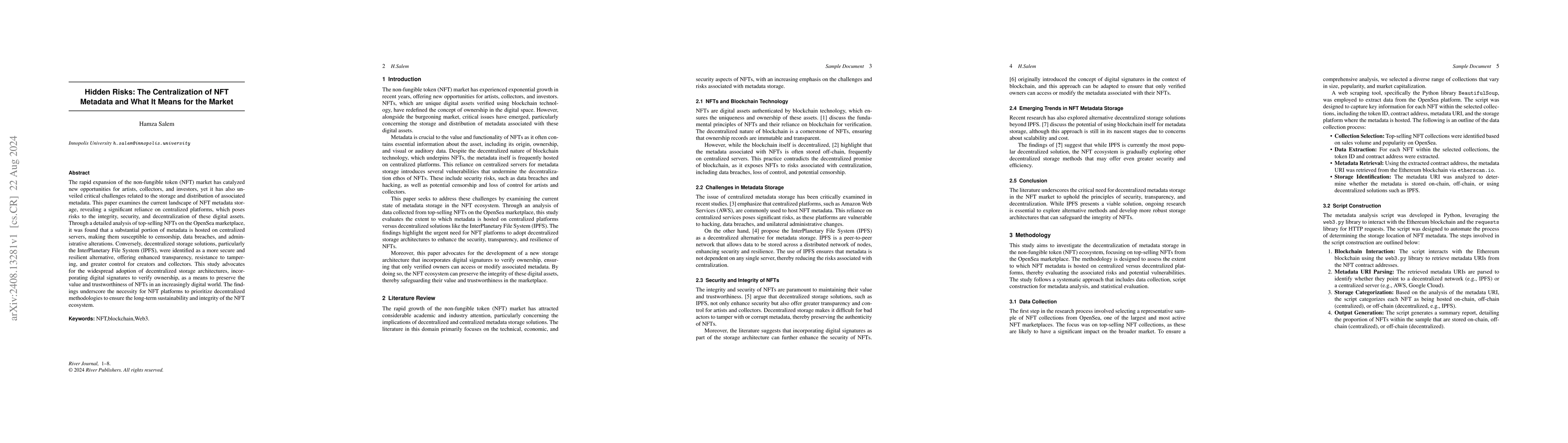 Thumbnail for Hidden Risks: The Centralization of NFT Metadata and What It Means for
  the Market
