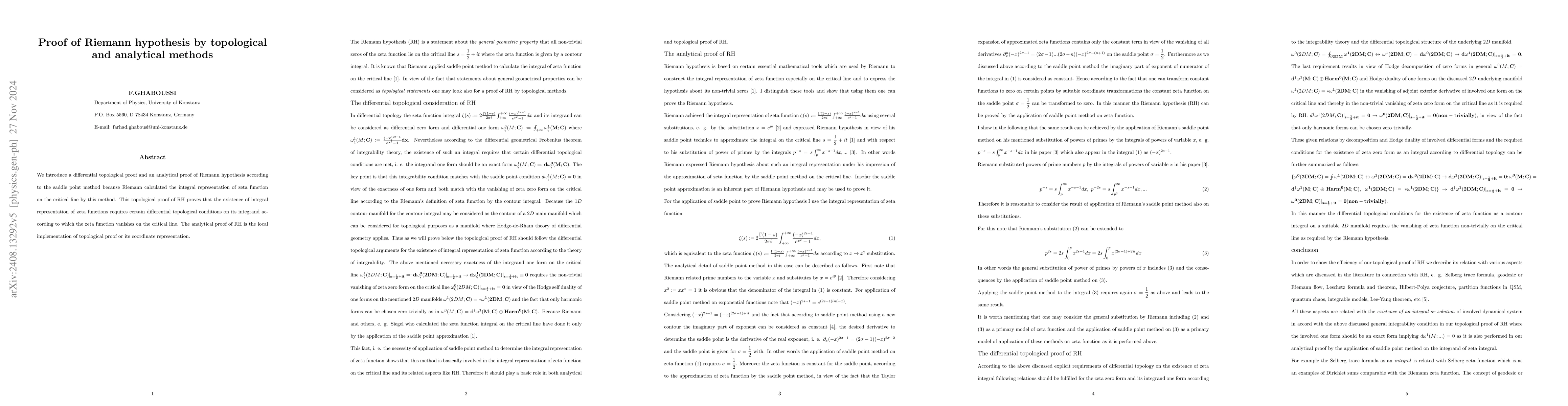 Thumbnail for Proof of Riemann hypothesis by topological and analytical methods