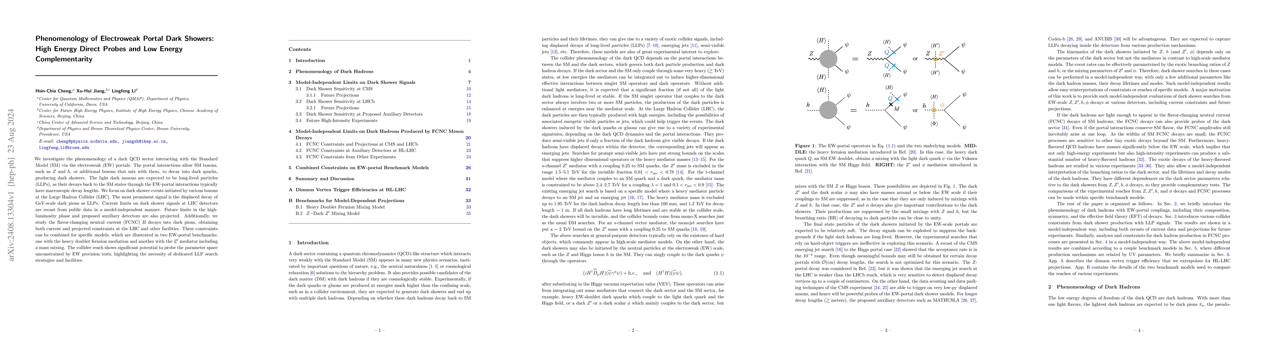 Thumbnail for Phenomenology of Electroweak Portal Dark Showers: High Energy Direct
  Probes and Low Energy Complementarity