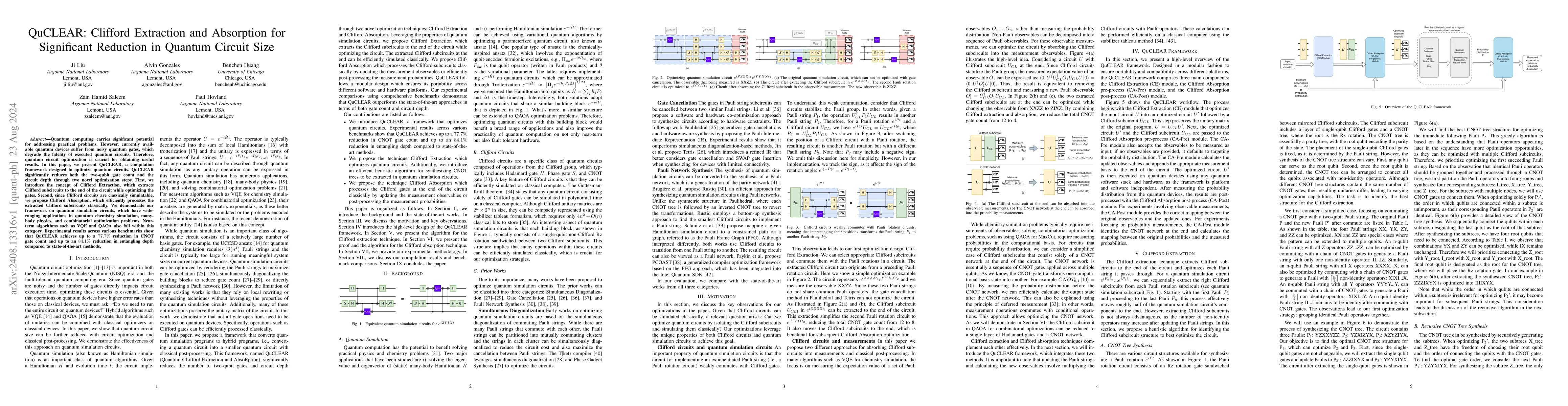 Thumbnail for QuCLEAR: Clifford Extraction and Absorption for Significant Reduction in
  Quantum Circuit Size