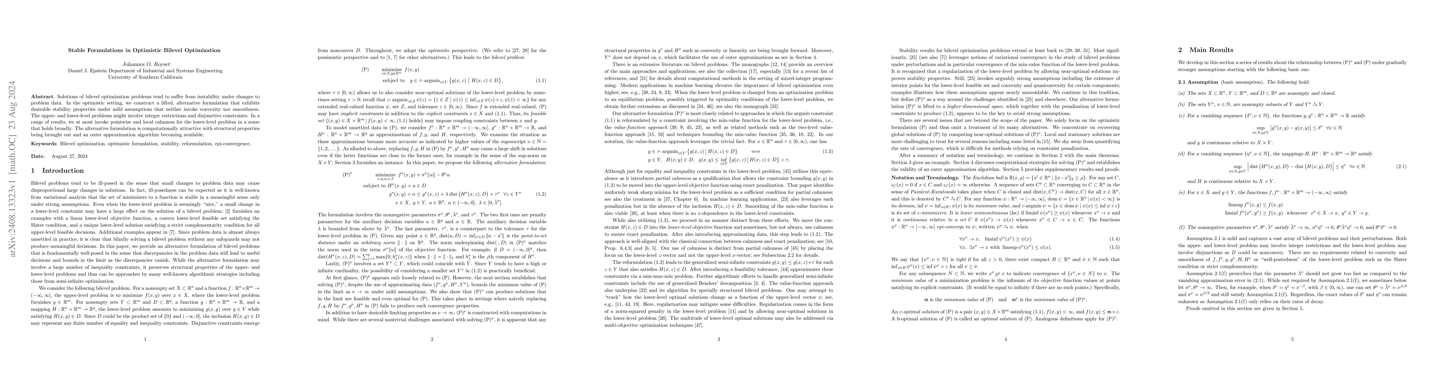 Thumbnail for Stable Formulations in Optimistic Bilevel Optimization