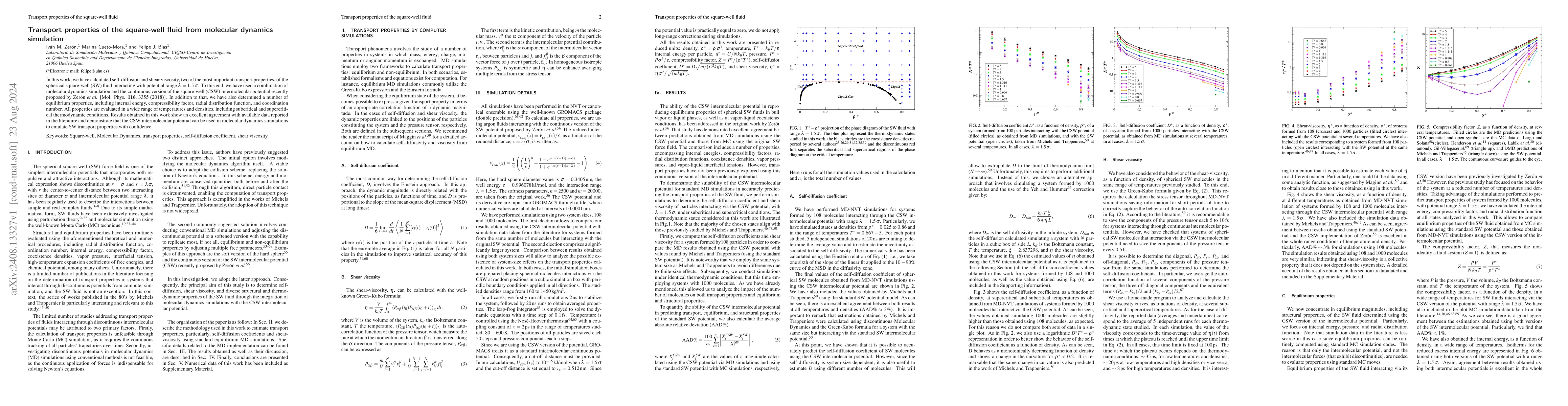 Thumbnail for Transport properties of the square-well fluid from molecular dynamics
  simulation