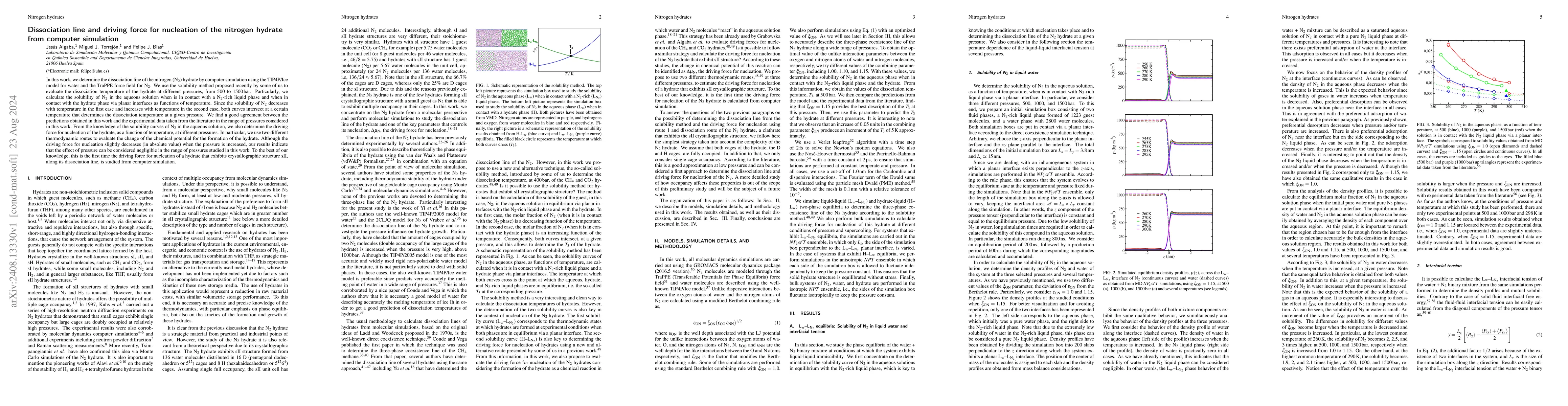 Thumbnail for Dissociation line and driving force for nucleation of the nitrogen
  hydrate from computer simulation