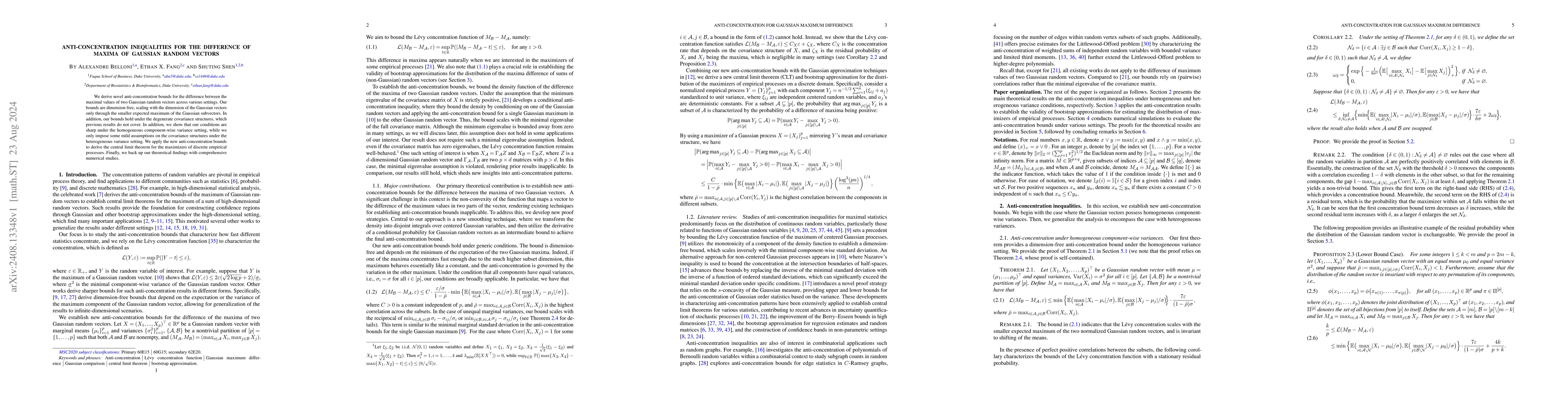 Thumbnail for Anti-Concentration Inequalities for the Difference of Maxima of Gaussian
  Random Vectors