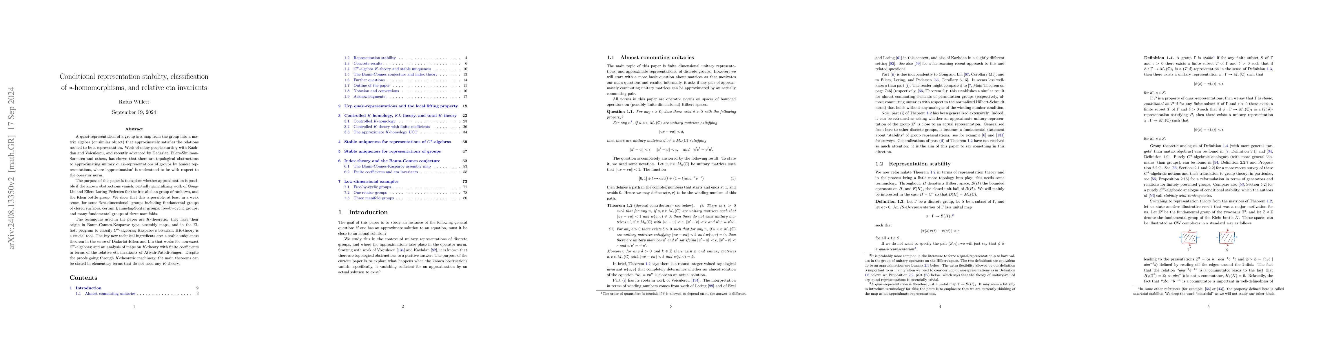 Thumbnail for Conditional representation stability, classification of
  $*$-homomorphisms, and relative eta invariants