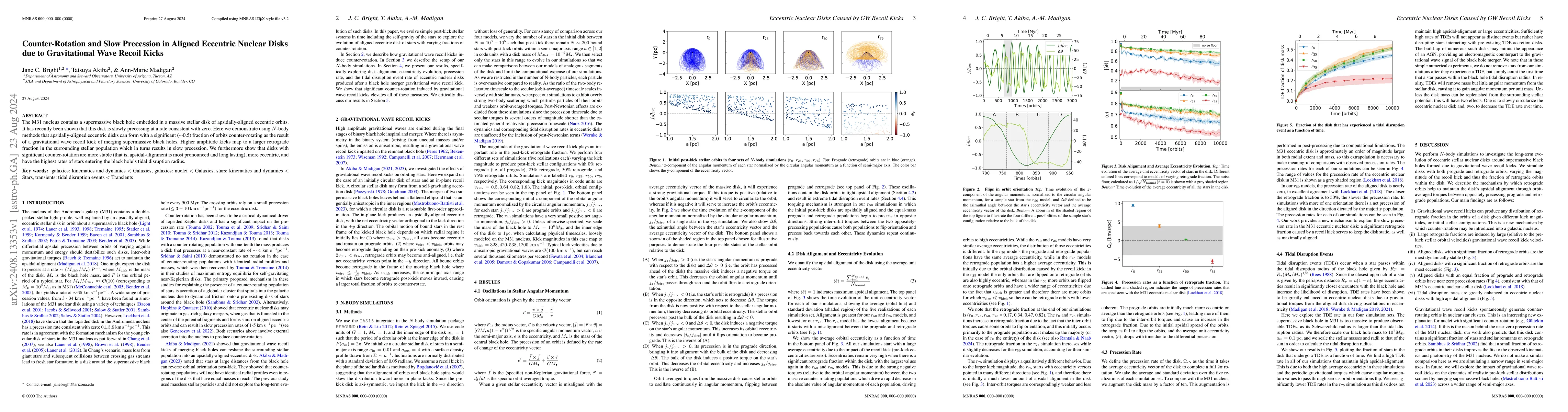 Thumbnail for Counter-Rotation and Slow Precession in Aligned Eccentric Nuclear Disks
  due to Gravitational Wave Recoil Kicks