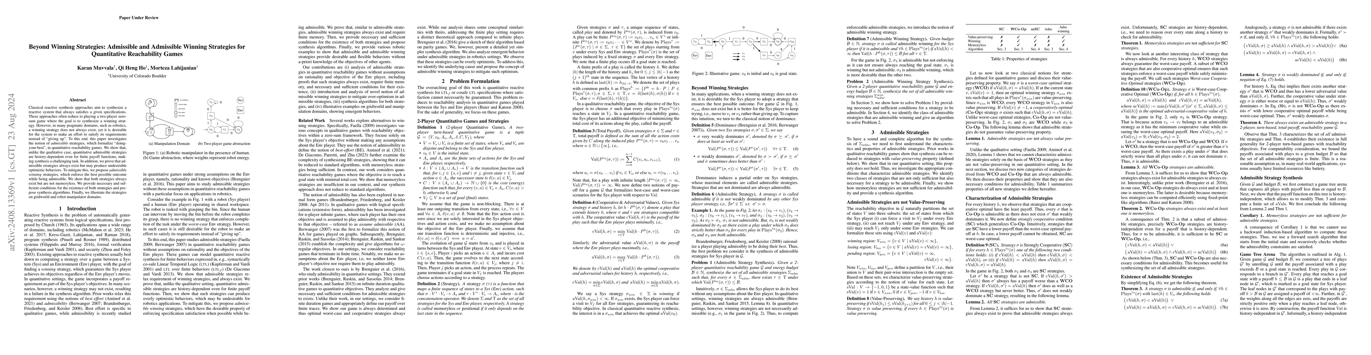 Thumbnail for Beyond Winning Strategies: Admissible and Admissible Winning Strategies
  for Quantitative Reachability Games