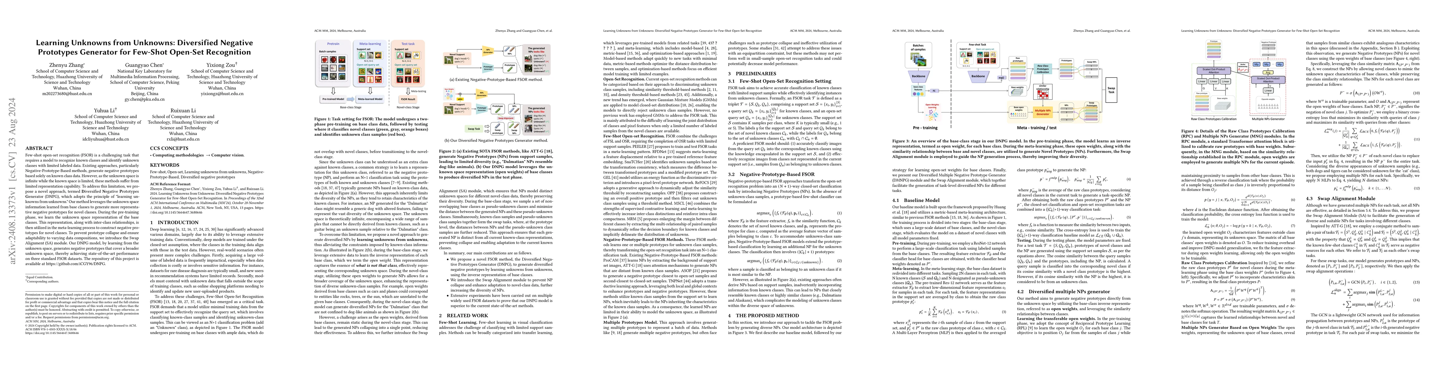 Thumbnail for Learning Unknowns from Unknowns: Diversified Negative Prototypes
  Generator for Few-Shot Open-Set Recognition