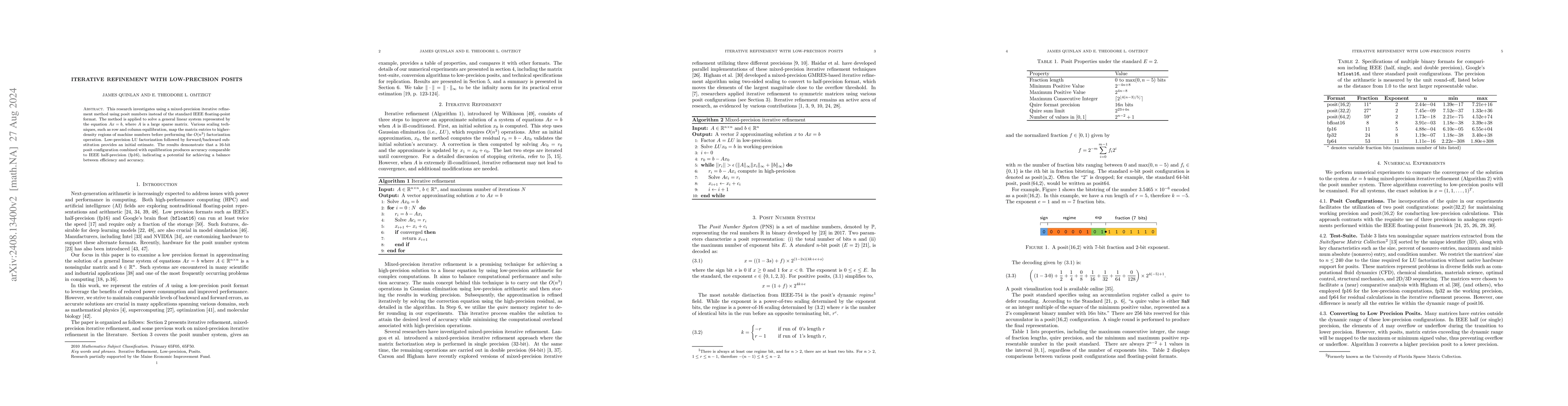 Thumbnail for Iterative Refinement with Low-Precision Posits