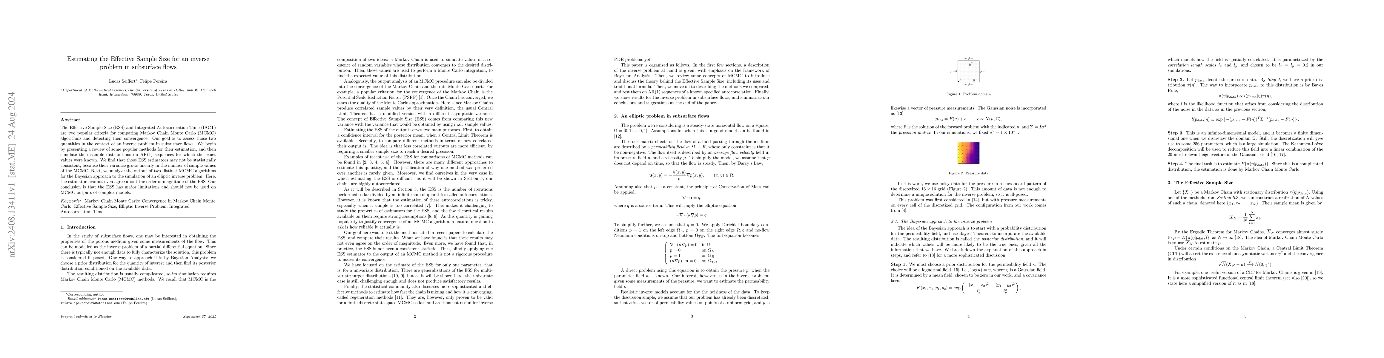 Thumbnail for Estimating the Effective Sample Size for an inverse problem in
  subsurface flows