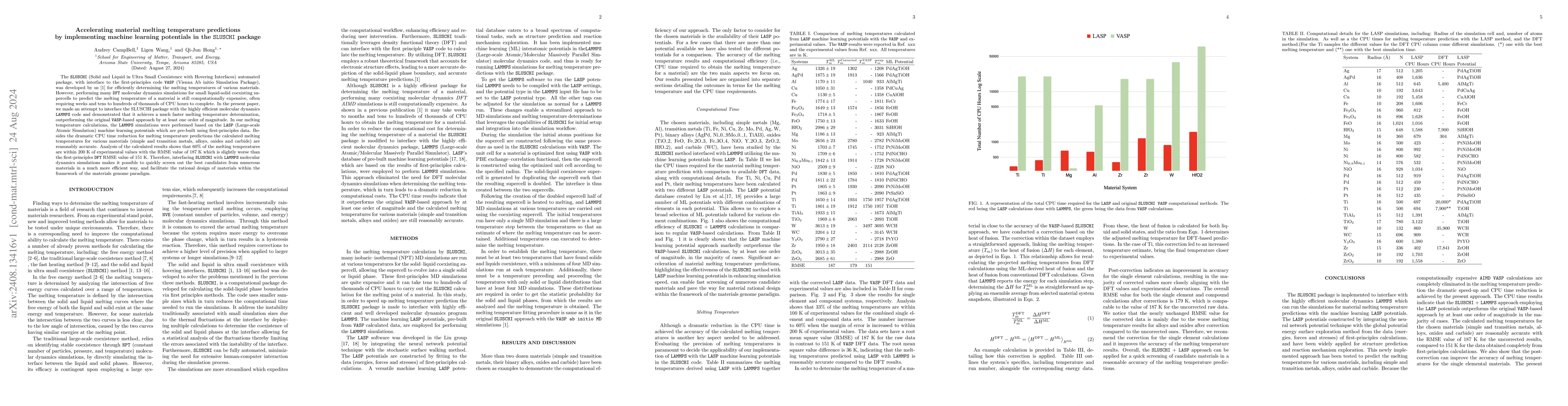 Thumbnail for Accelerating material melting temperature predictions by implementing
  machine learning potentials in the SLUSCHI package