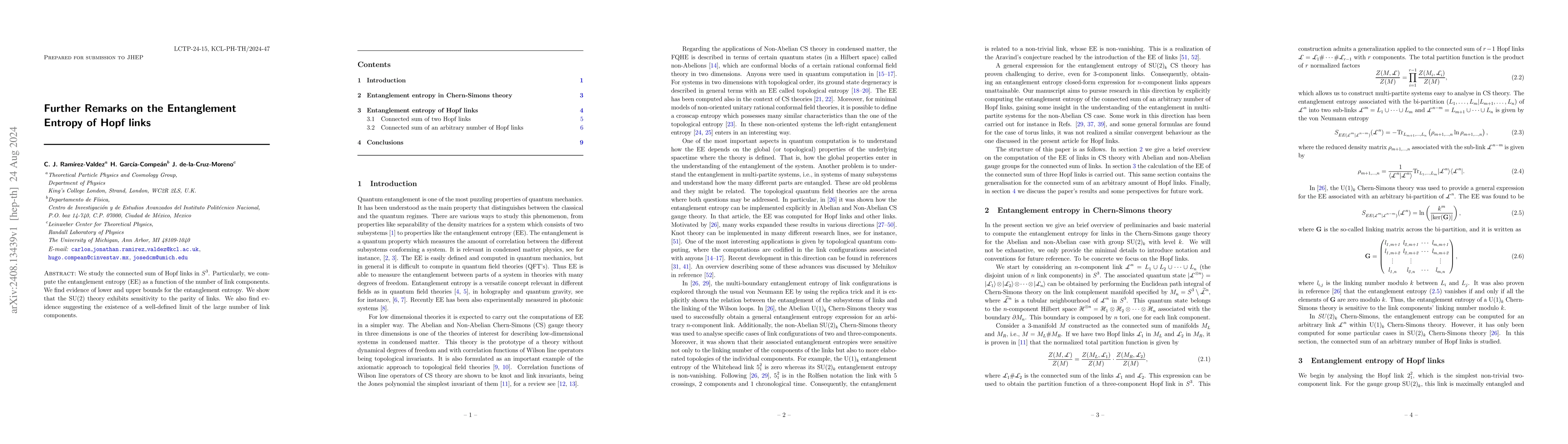 Thumbnail for Further Remarks on the Entanglement Entropy of Hopf links