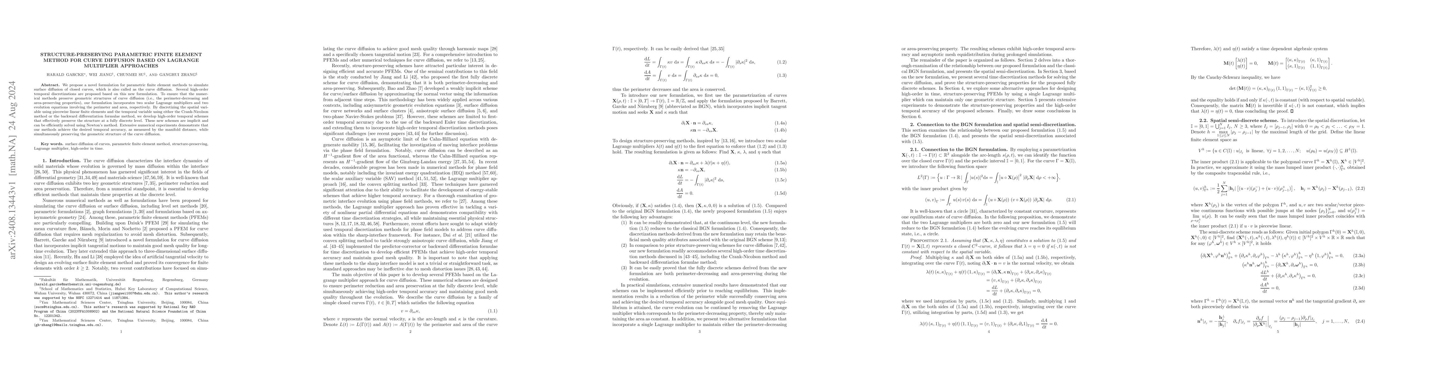 Thumbnail for Structure-preserving parametric finite element method for curve
  diffusion based on Lagrange multiplier approaches
